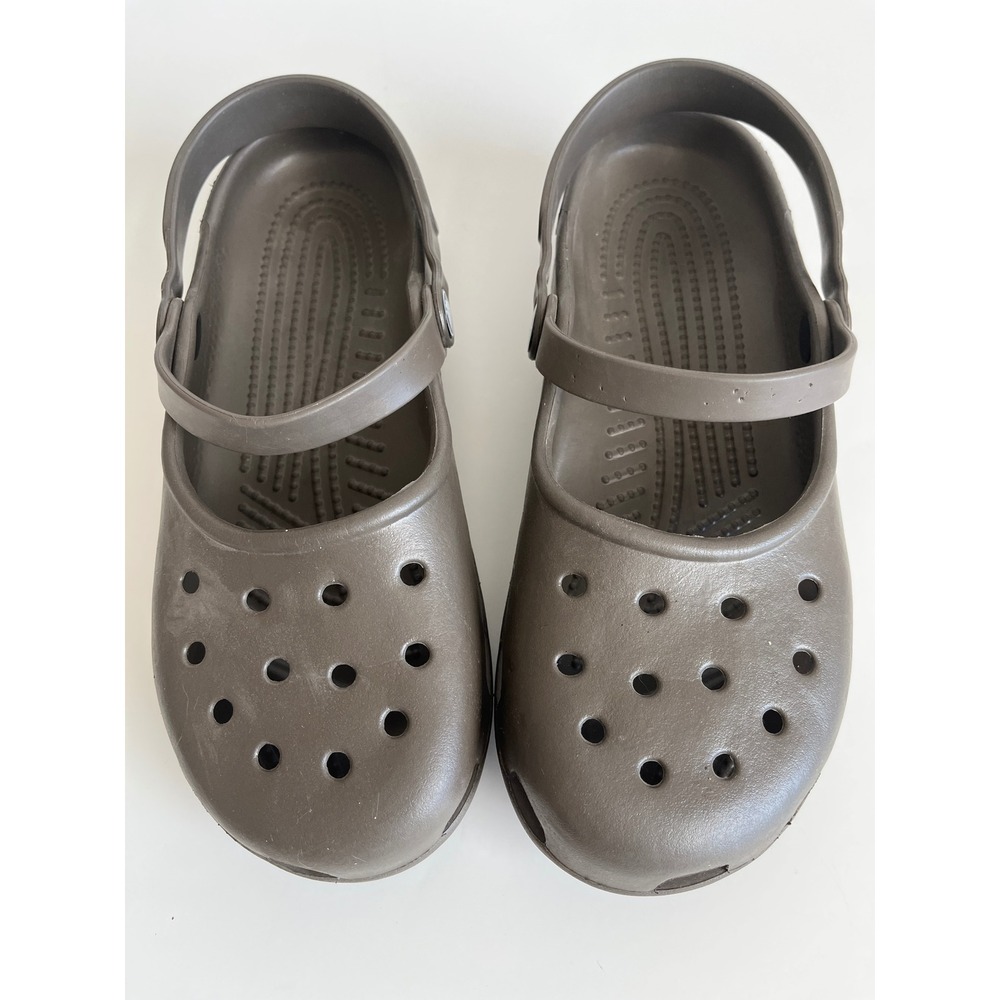 Crocs Mary Jane Clogs Chocolate Brown Double Strap Comfort Shoes Womens Size 6